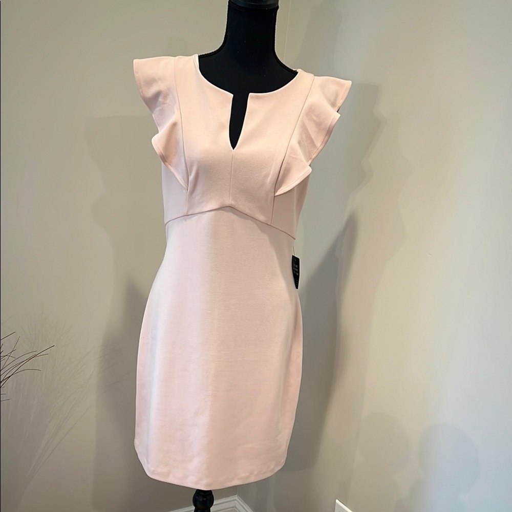Express Pink Sheath Dress with Flutter Sleeves for Weddings